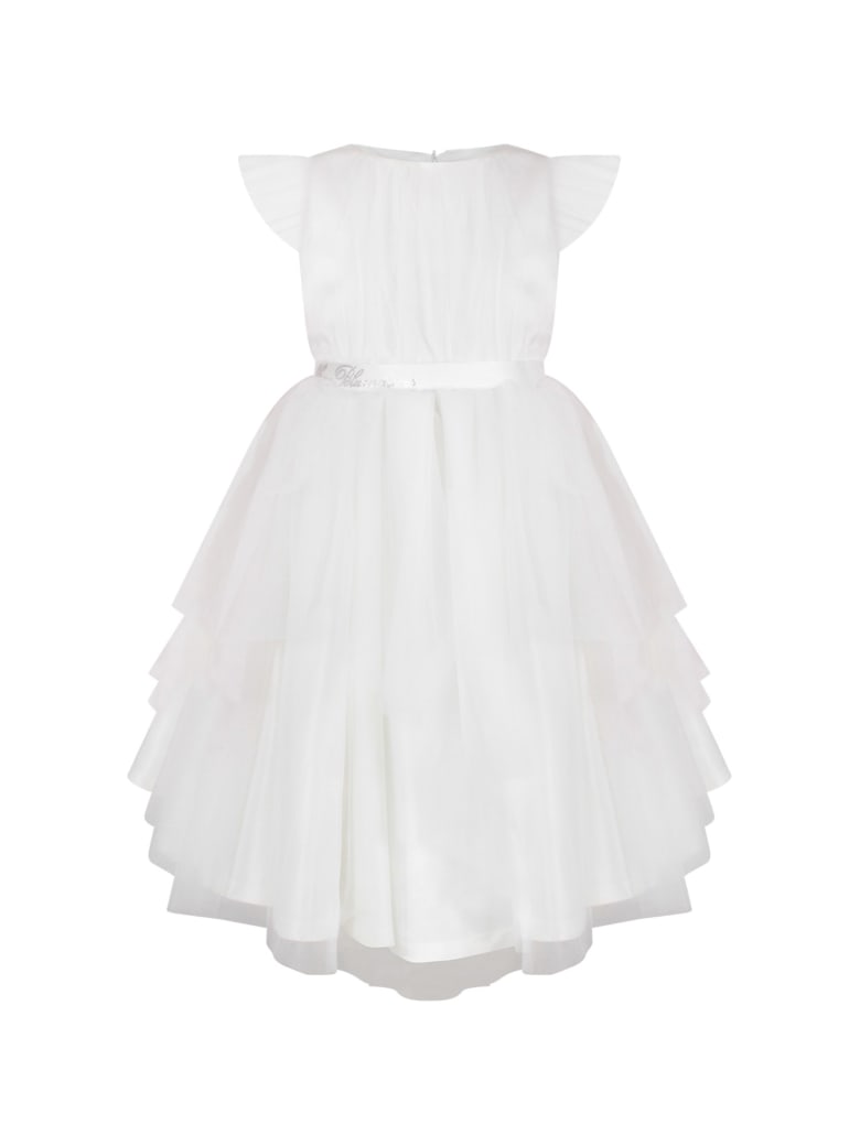 Blumarine White Dress For Girl With Logo - White