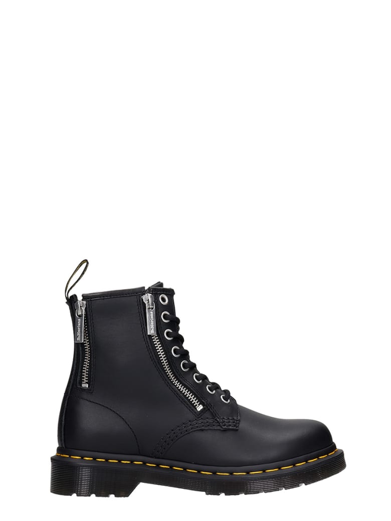 Dr. Martens 1460 Zip Combat Boots In Black Leather - black