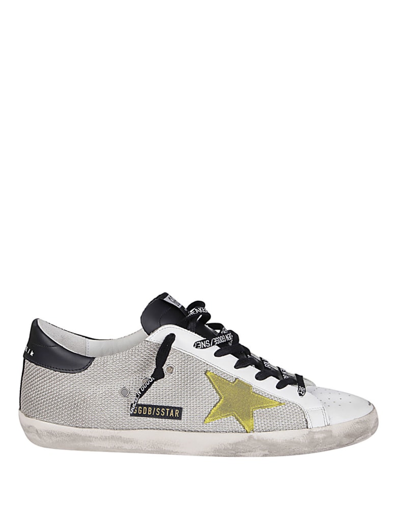 Golden Goose Grey Net And White Leather Super-star Sneakers - Grey