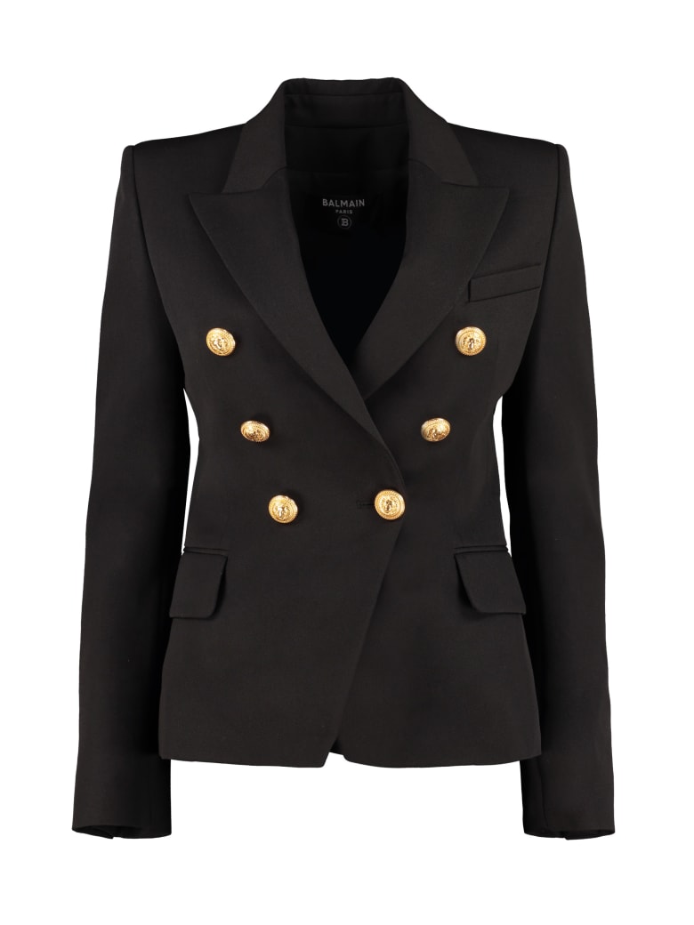 Balmain Double-breasted Wool Blazer - black