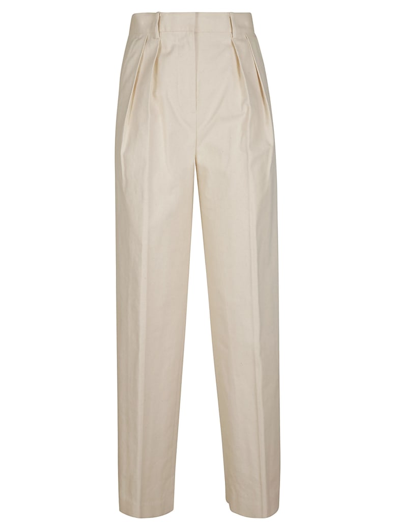 Tory Burch Canvas Pleated Trousers - Natural