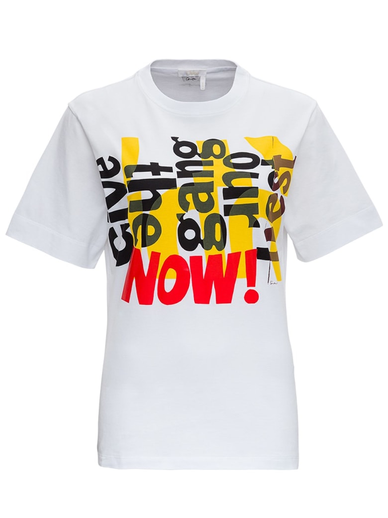 Chloé Organic Cotton T-shirt With Corita Kent Print - Bianco