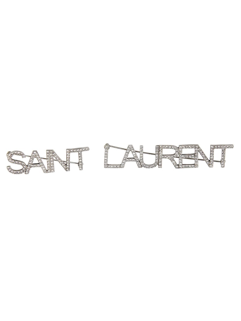 Saint Laurent Logo Studded Brooch - Silver