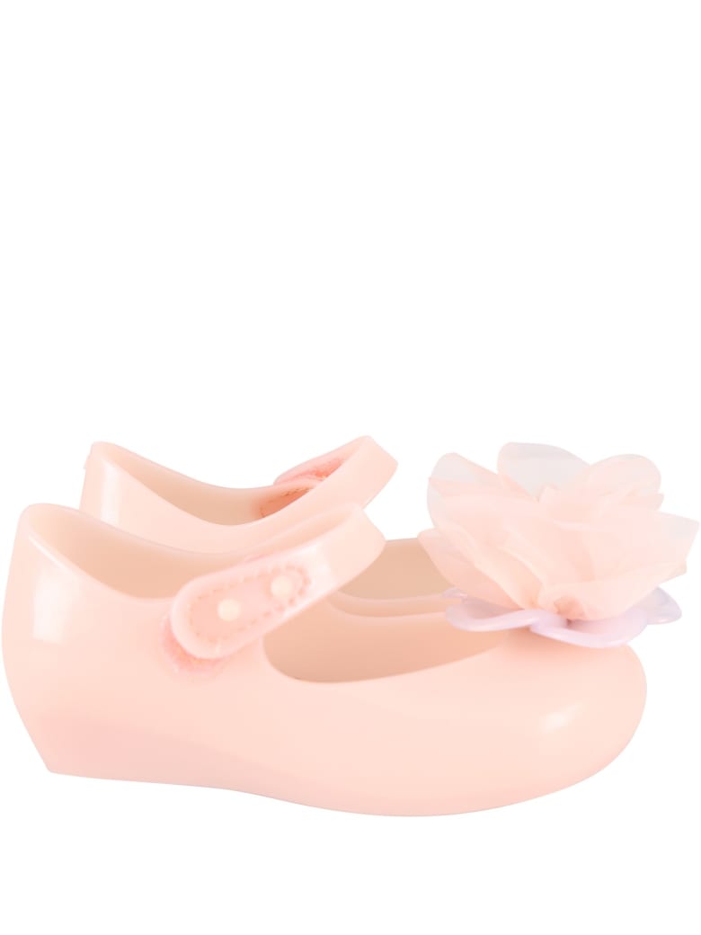 Melissa Pink Ballerina Flats For Girl With Flower - Pink