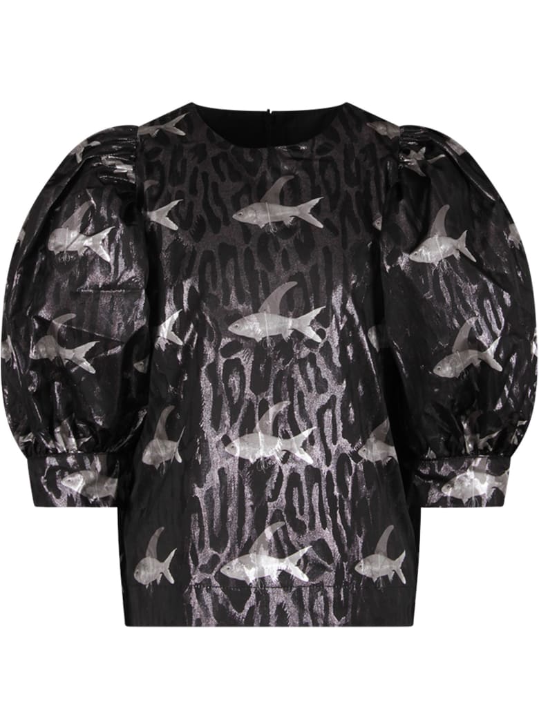 Caroline Bosmans Black Blouse For Girl With Colorful Fishes - Black
