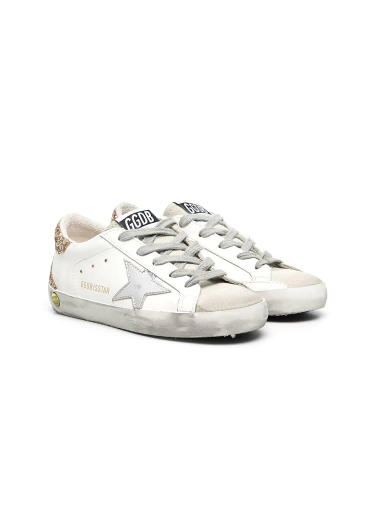 Golden Goose Superstar Sneakers With Glitter Back - Bianca-arg-oro