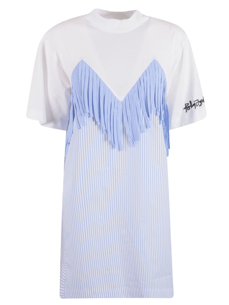 Palm Angels Fringed T-shirt Dress - WHITE/BLUE