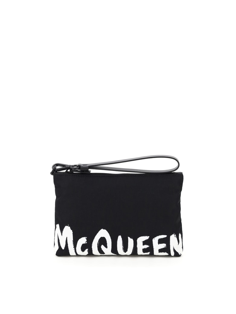 Alexander McQueen Travel Pouch Graffiti Logo - Black/white