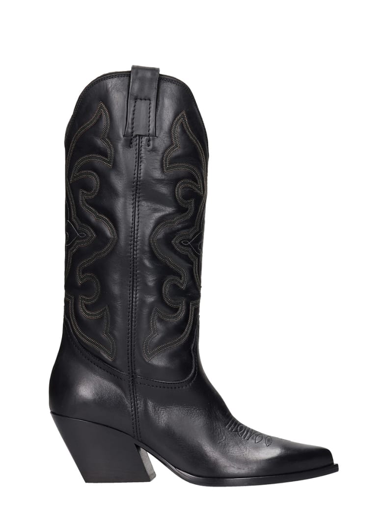 Elena Iachi Texan Boots In Black Leather - black
