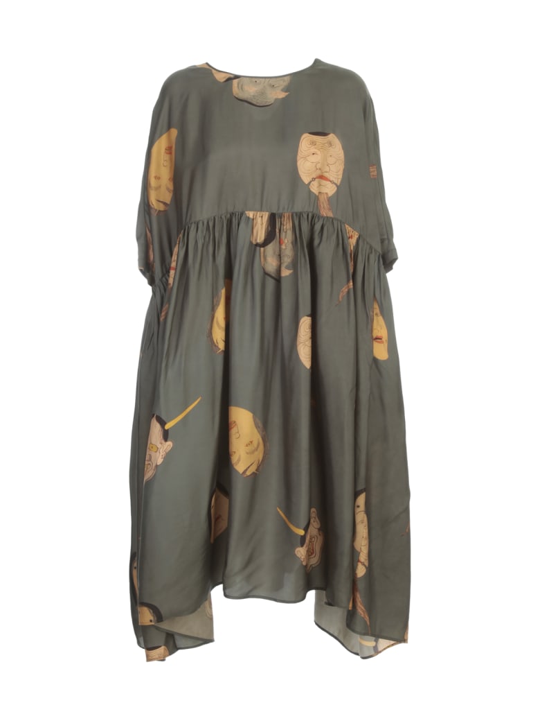 Uma Wang Aggie Oversized S/s Long Dress - Steel Blue Tan