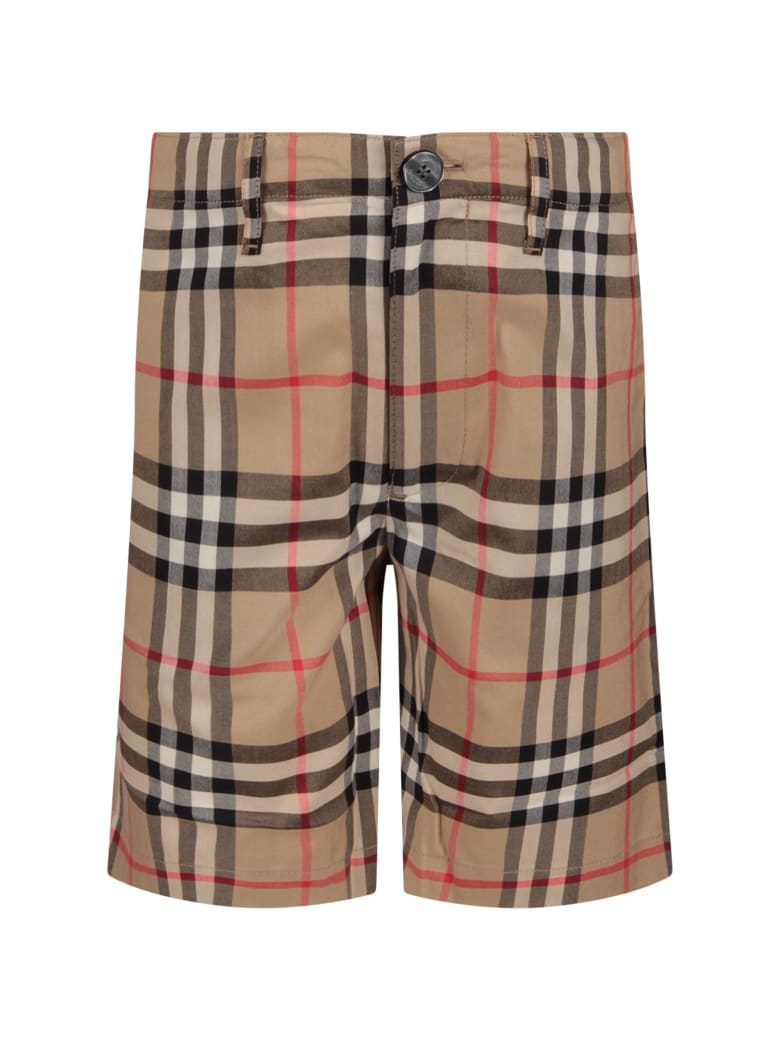 Burberry Beige Boy Short With Iconic Vintage Check - Beige