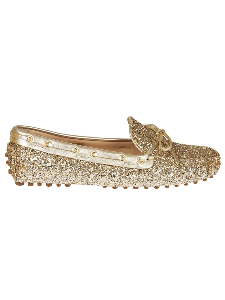 Car Shoe Glittery Loafers - Gold