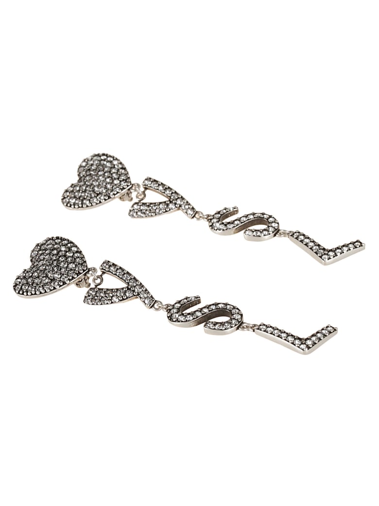 Saint Laurent Coeur Logo Earrings - Silver Oxide/Crystal