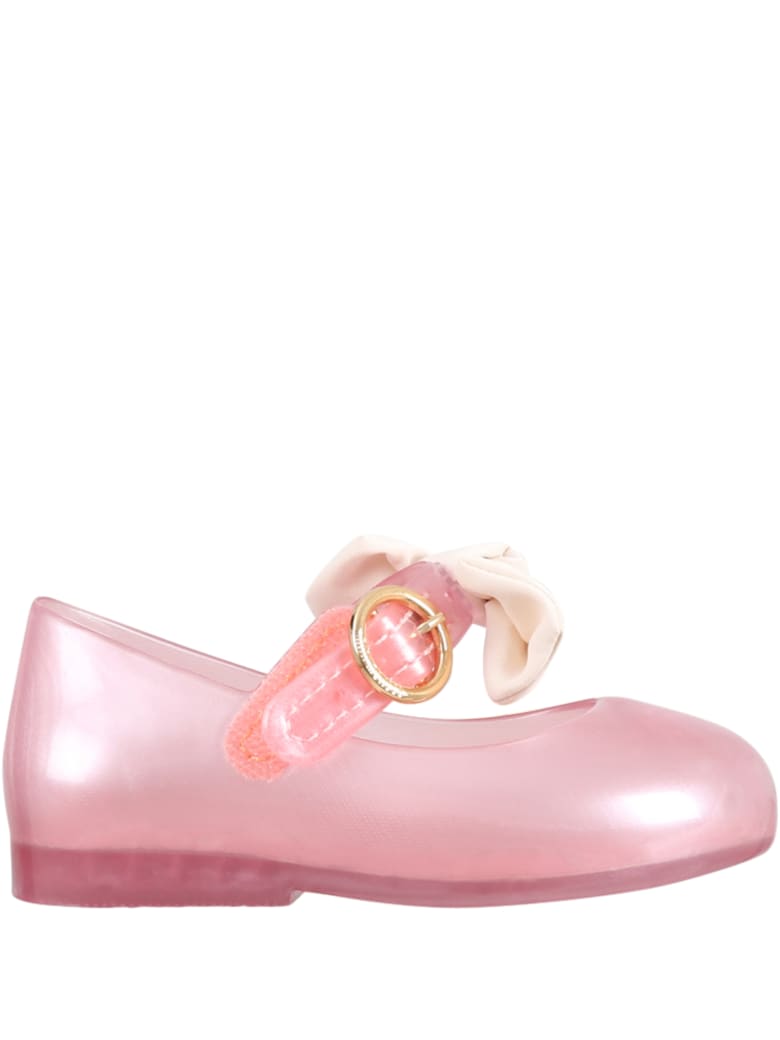 Melissa Pink Ballerina Flats For Girl With Bow - Pink