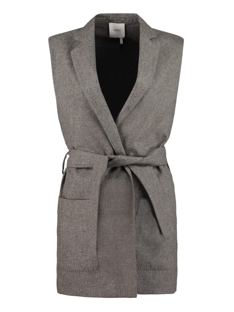 Agnona Belted Long Vest - grey