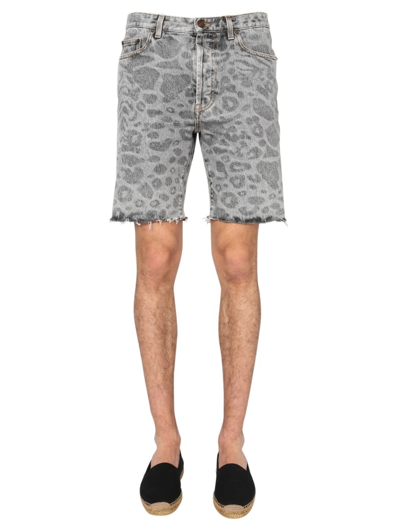 Saint Laurent Shorts With Spotted Print - Blu Denim