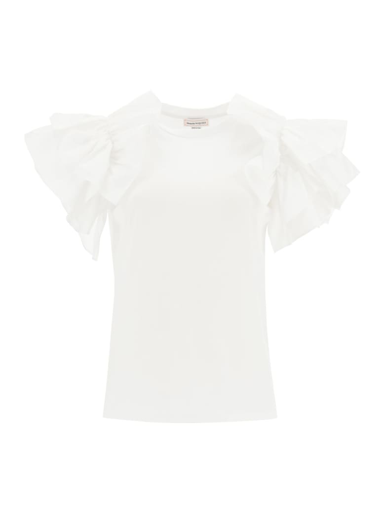 Alexander McQueen Ruffled T-shirt - WHITE