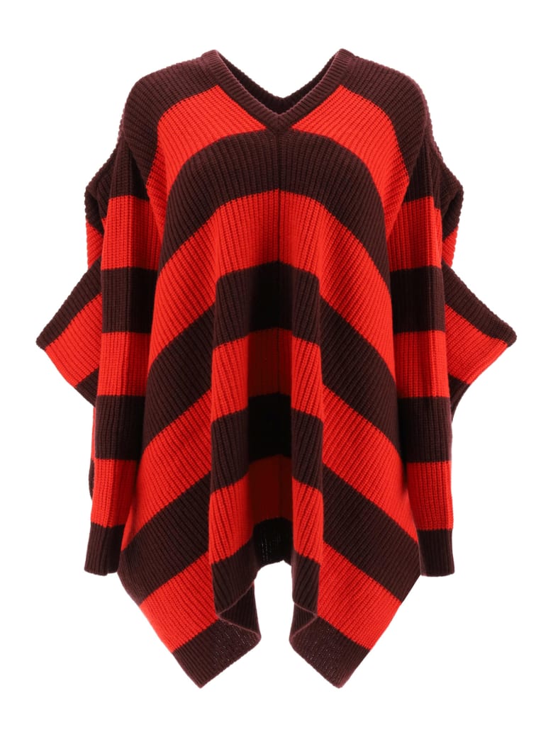 Marni Striped Knit Cape Sweater - DARK BURGUNDY (Red)