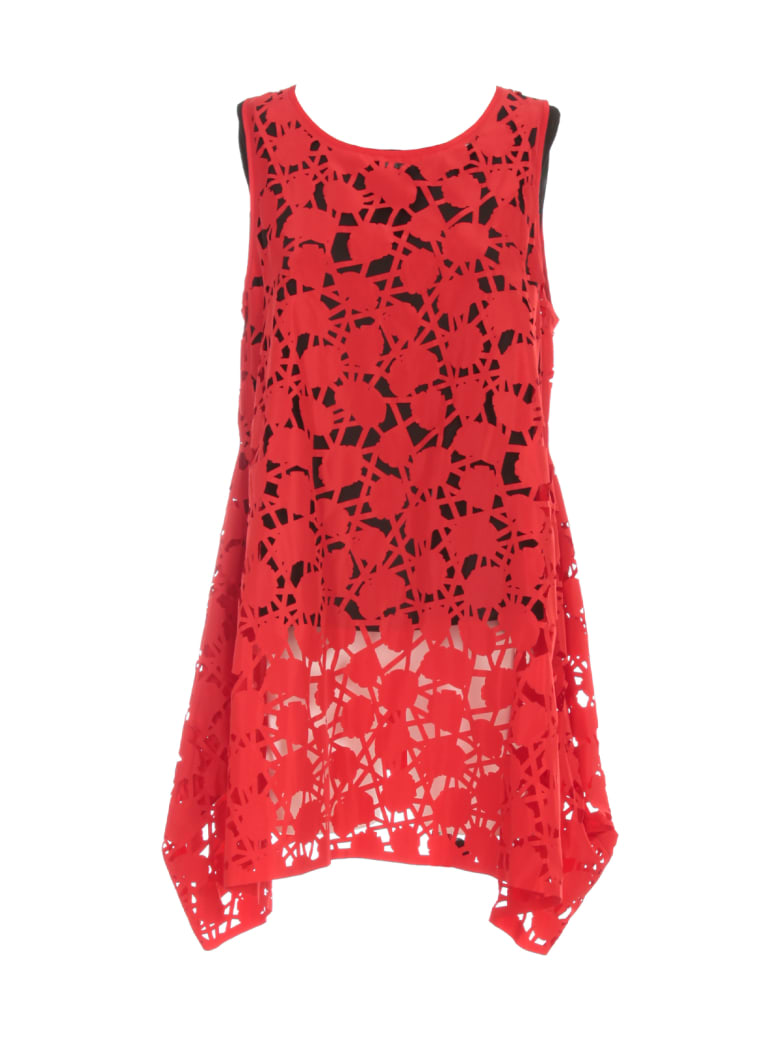 Maria Calderara Dress W/s Lasercut Opaque Taffeta Georgette - Red Black Top