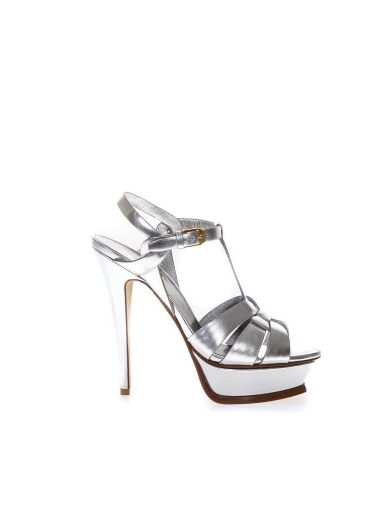 Tribute Silver Metallic Leather Sandals 