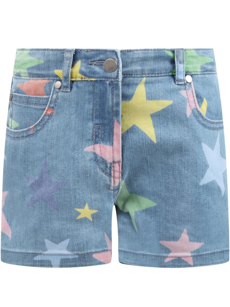 Stella McCartney Light Blue Short For Girl With Stars - BLUE