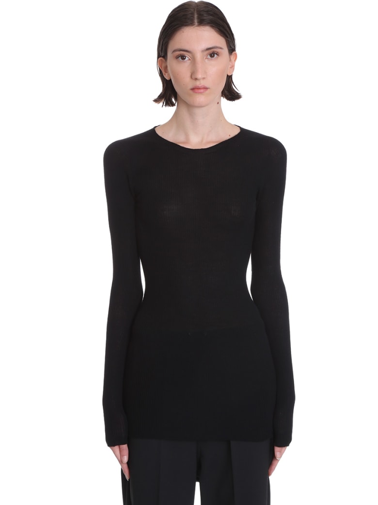 Rick Owens Round Neck Knitwear In Black Wool - black