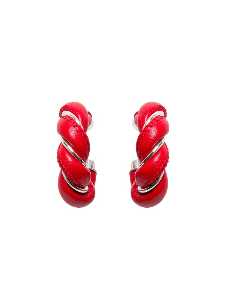 Bottega Veneta Hoop Earrings In Nappa And Silver - Red