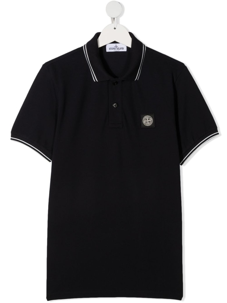 Stone Island Junior Jersey Polo With Logo Patch - Blu
