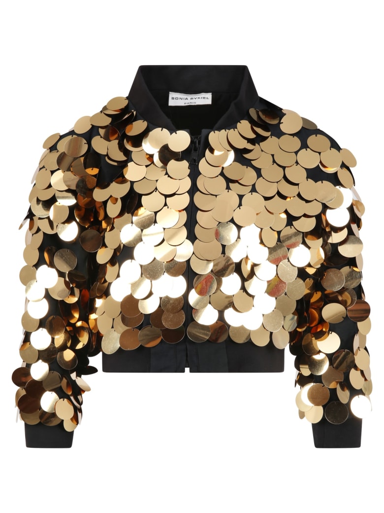 Sonia Rykiel Black Jacket For Girl With Sequins - Gold