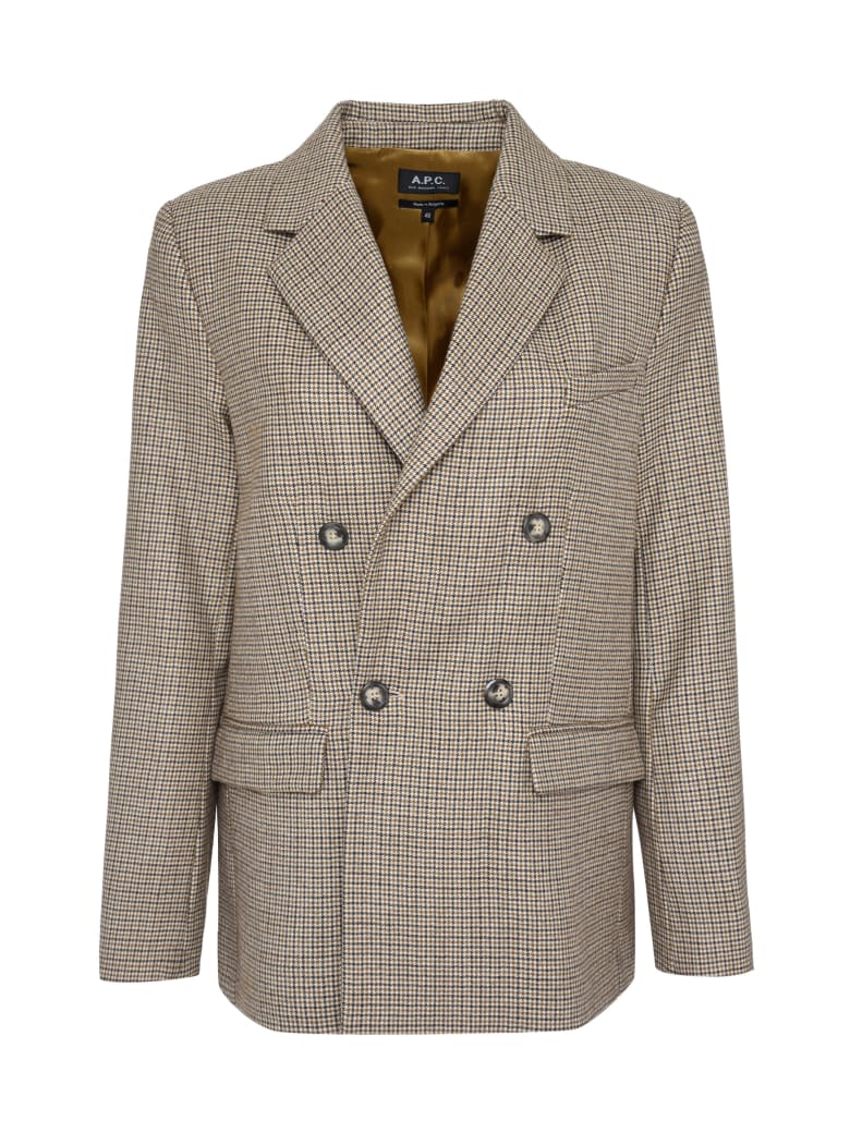 A.P.C. Prune Checked Double-breasted Blazer - Beige