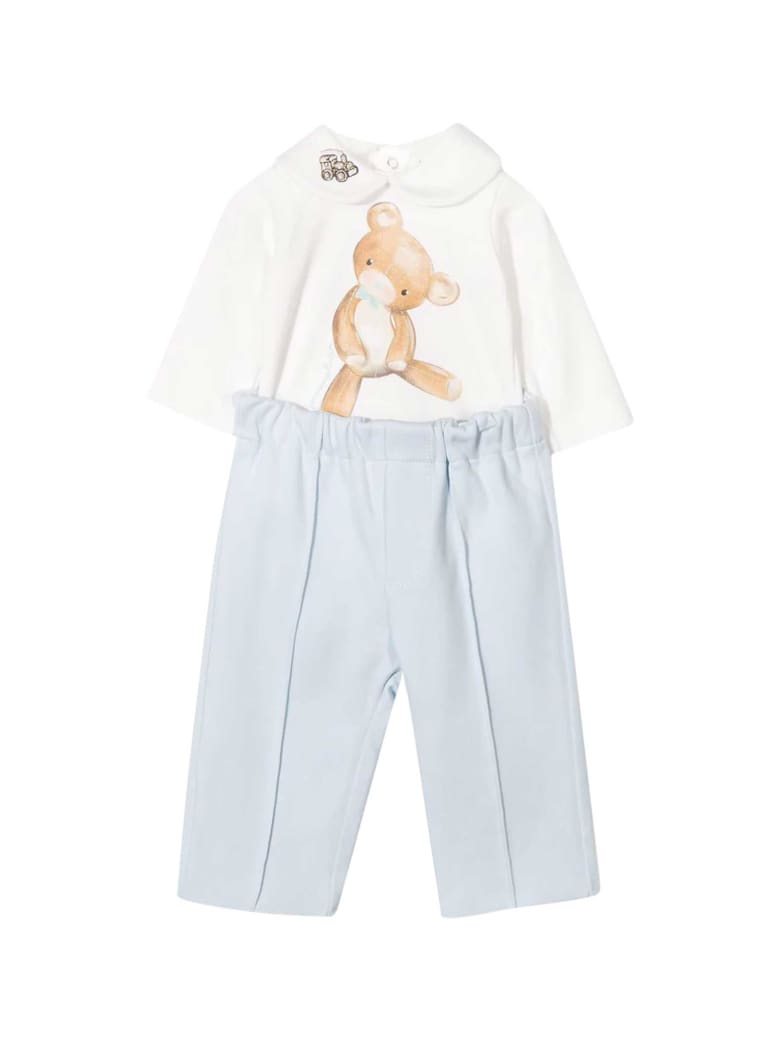 Monnalisa White Shirt And Light Blue Trousers Set - Azzurro