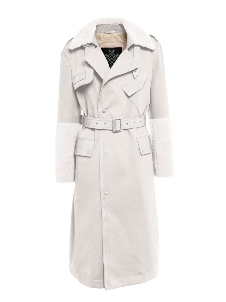 Mr & Mrs Italy Elizabeth Sulcer's Capsule Cotton Drill, Metal-free Shearling And Leather Trench For Woman - WHITE / SAIL WHITE