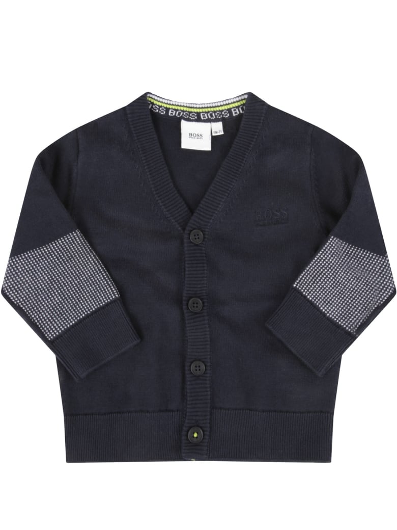 Hugo Boss Blue Cardigan For Baby Boy With Logo - Blue