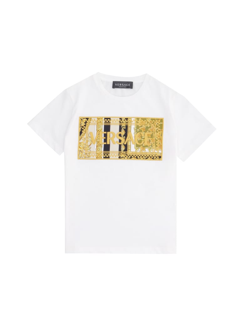 Young Versace Logo Cotton T-shirt - White