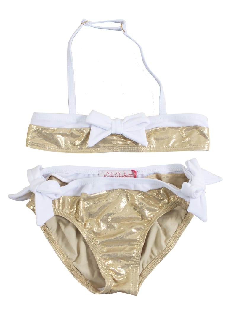 Lili Gaufrette Bow Detail Bikini - Gold/White