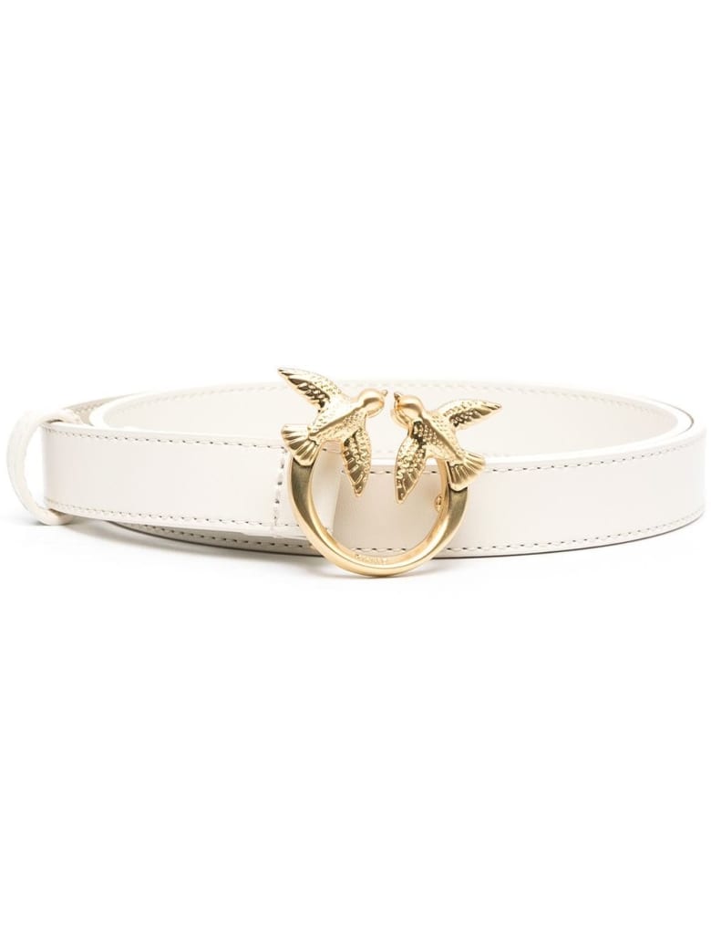 Pinko Love Berry Belt In White Leather With Logoed Buckle - Panna