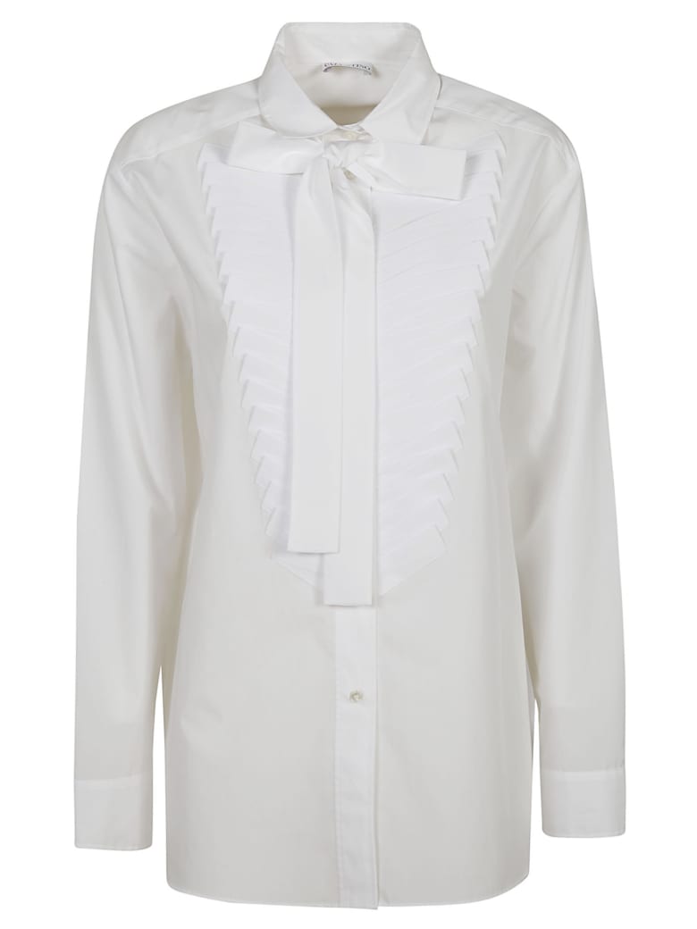 RED Valentino Pleated Bib Bow-detailed Shirt - White