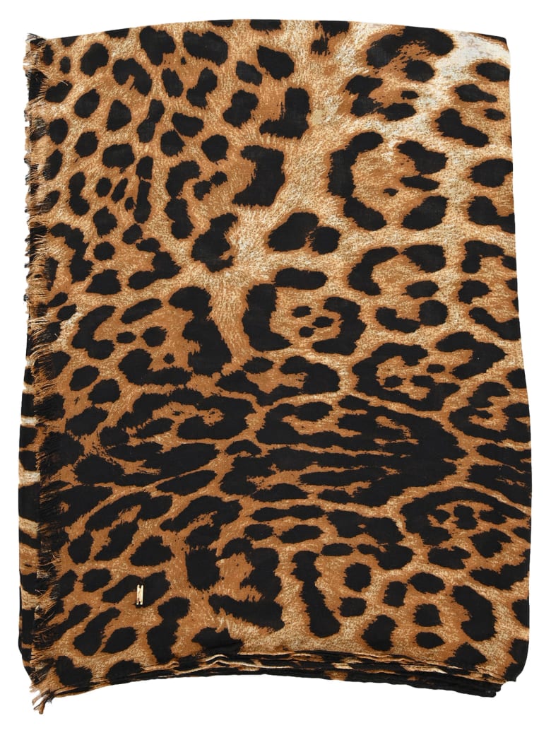 Saint Laurent Leopard Print Scarf - BIEGE BLACK LEO