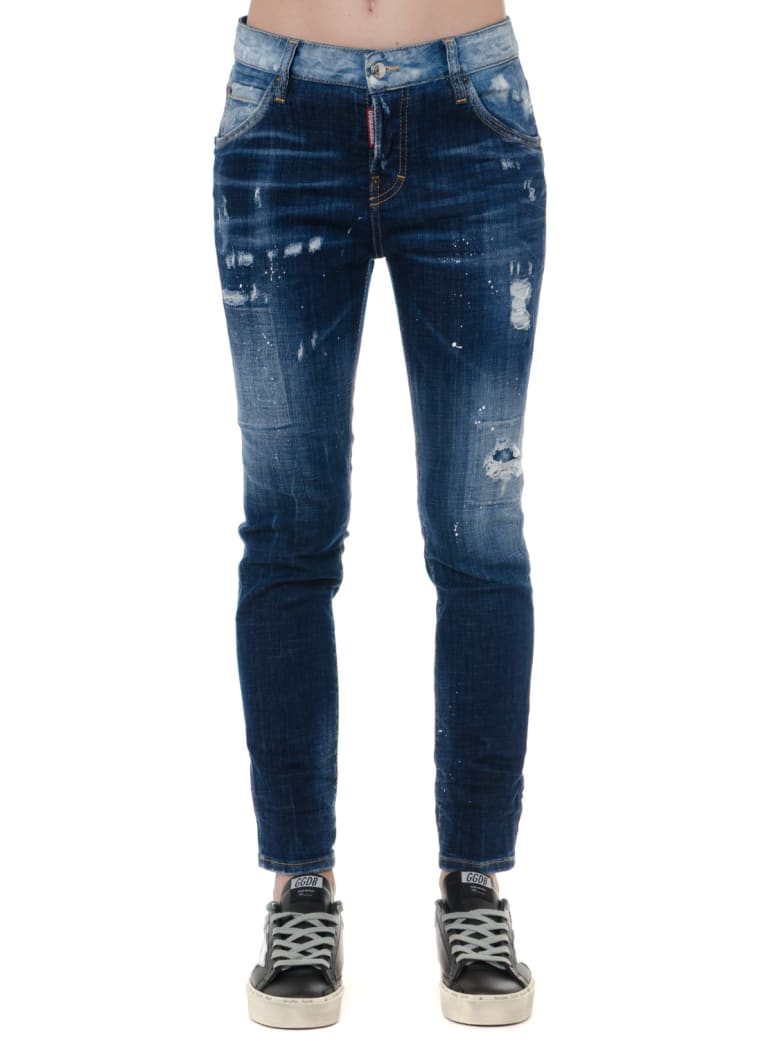 Best Price On The Market At Italist Dsquared2 Dsquared2 Dark Blue Faded Cotton Teared Jeans