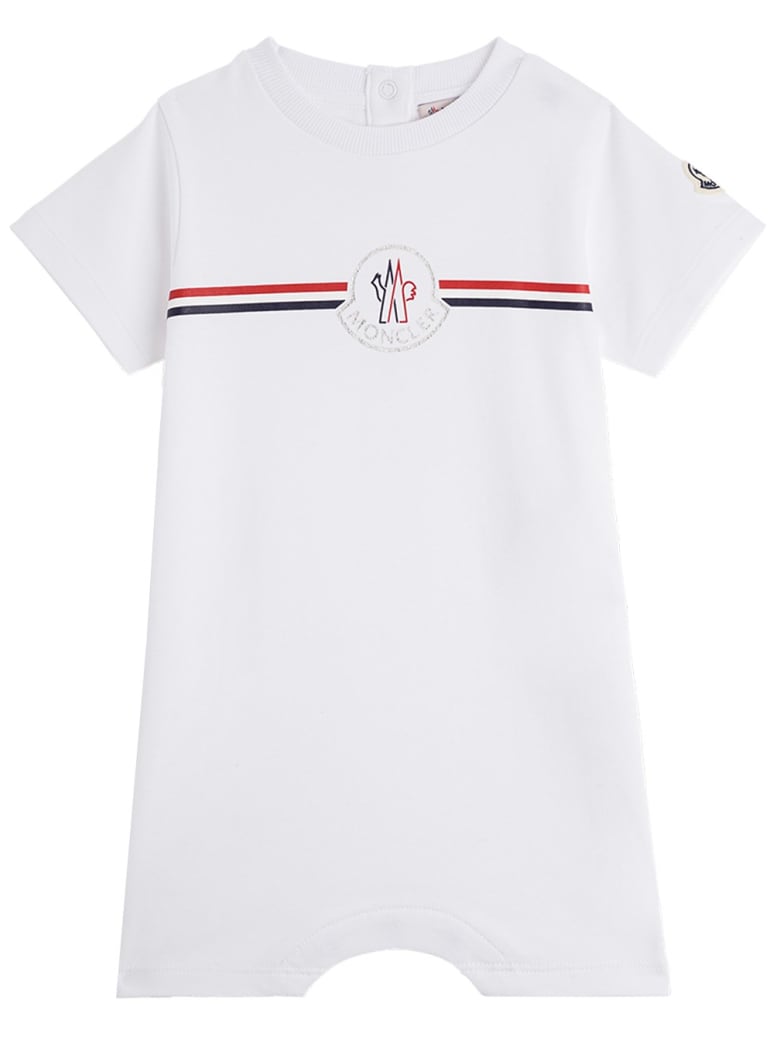 Moncler White Jersey Onesie With Logo Print - White