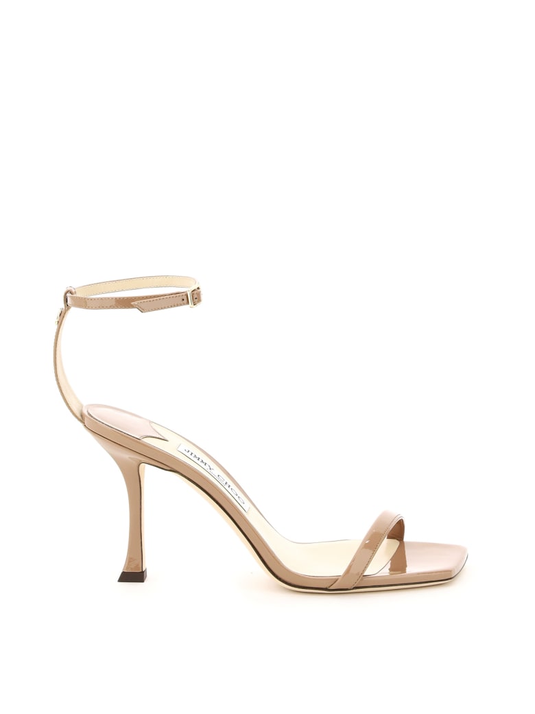 Jimmy Choo Marin 90 Patent Leather Sandals - DARK NUDE (Pink)