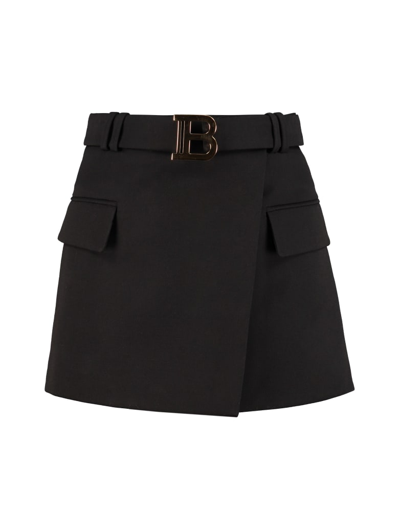Balmain Wool Mini Skirt - black