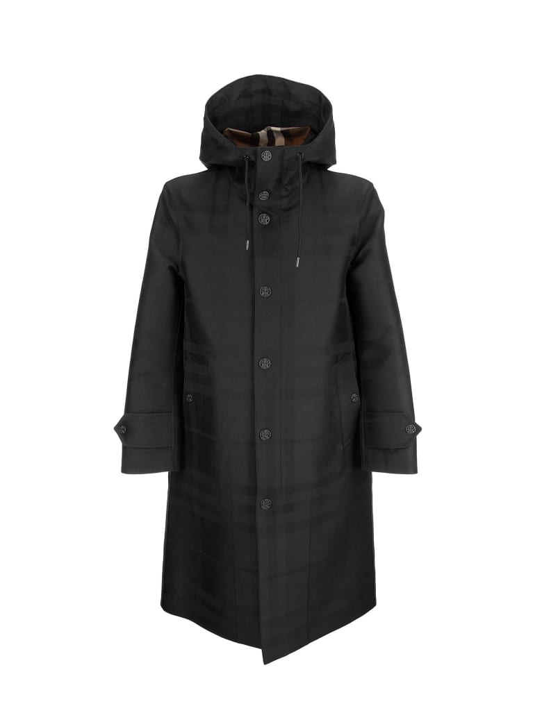 Burberry Witham - Globe Graphic Detail Check Technical Cotton Coat - Black