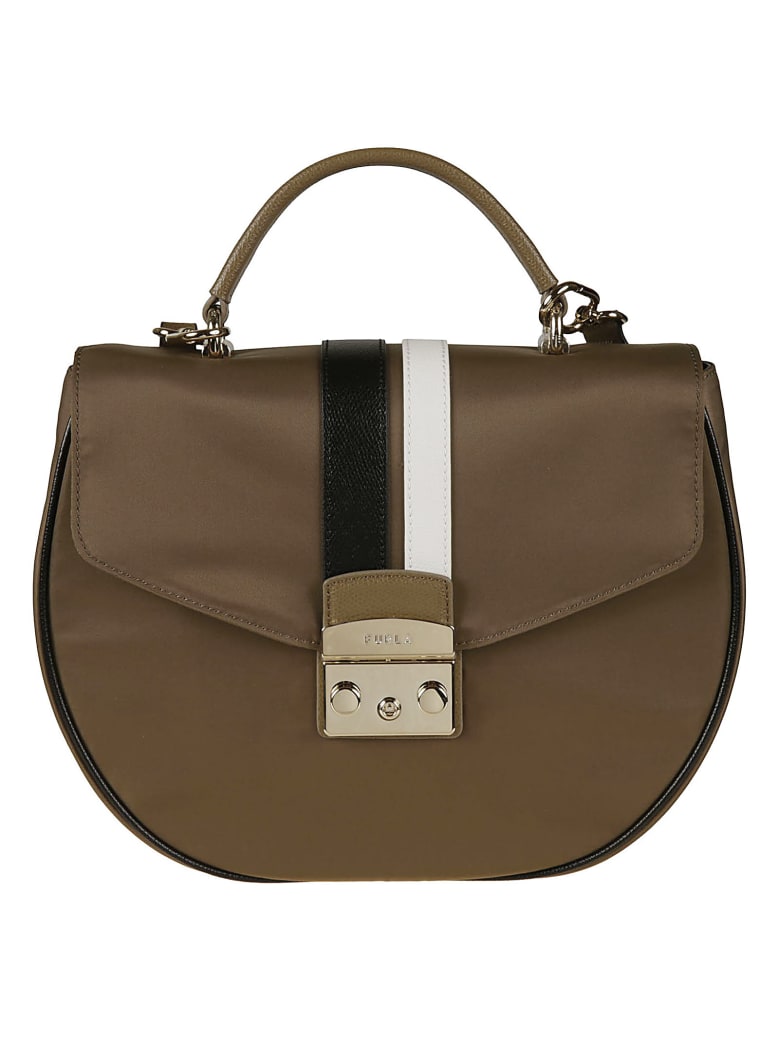 Furla Stripe Detail Flap Shoulder Bag - Fango