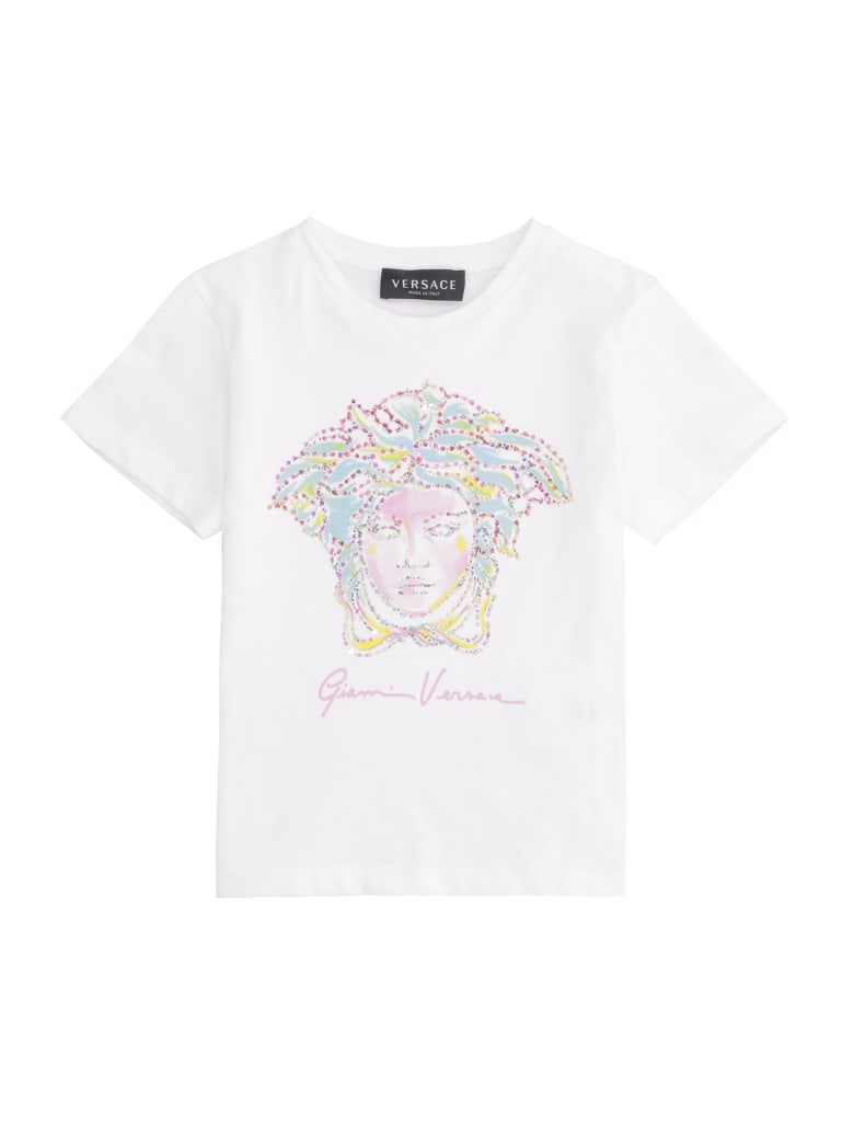 Young Versace Printed Cotton T-shirt - White