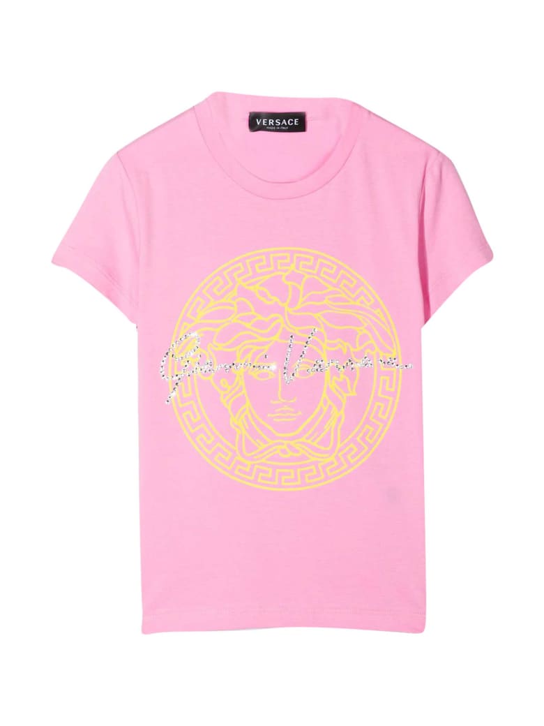 Young Versace Pink T-shirt With Print - Rosa/giallo