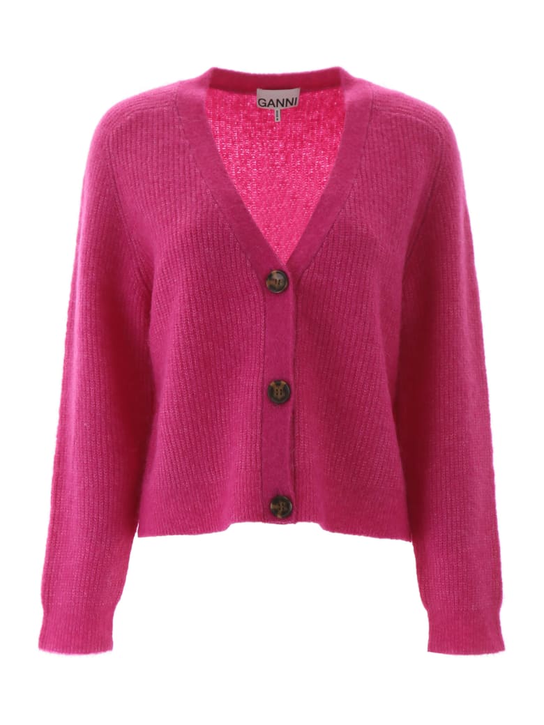 ganni pink cardigan