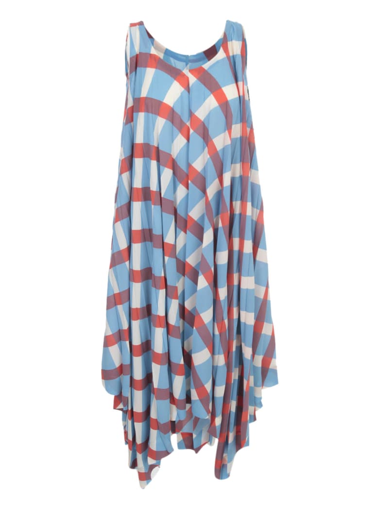 Issey Miyake Long Pleated Dress W/s Crew Neck - Blue Hued