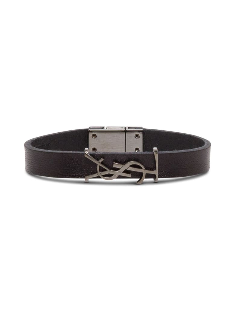 Saint Laurent Leather Bracelet With Logo Buckle - Black
