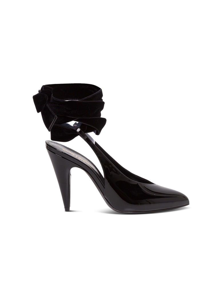 Saint Laurent Kika 95 Slingback In Black Patent - Nero